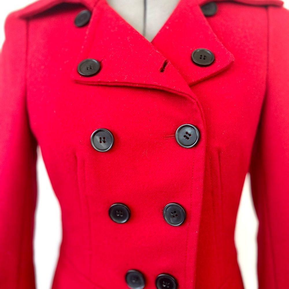 bebe Vibrant Red Pea Coat with Dark Buttons
